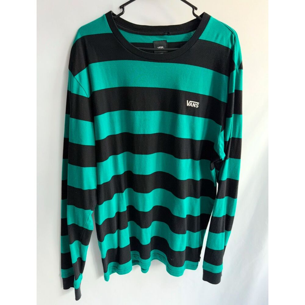 Vans Striped Long Sleeve Shirt Green Mens Size XL Basics Skater Streetwear